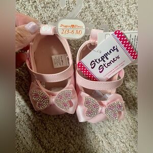 Stepney Stones Baby Pink Bow Mary Jane Shoes with Crystal Accents